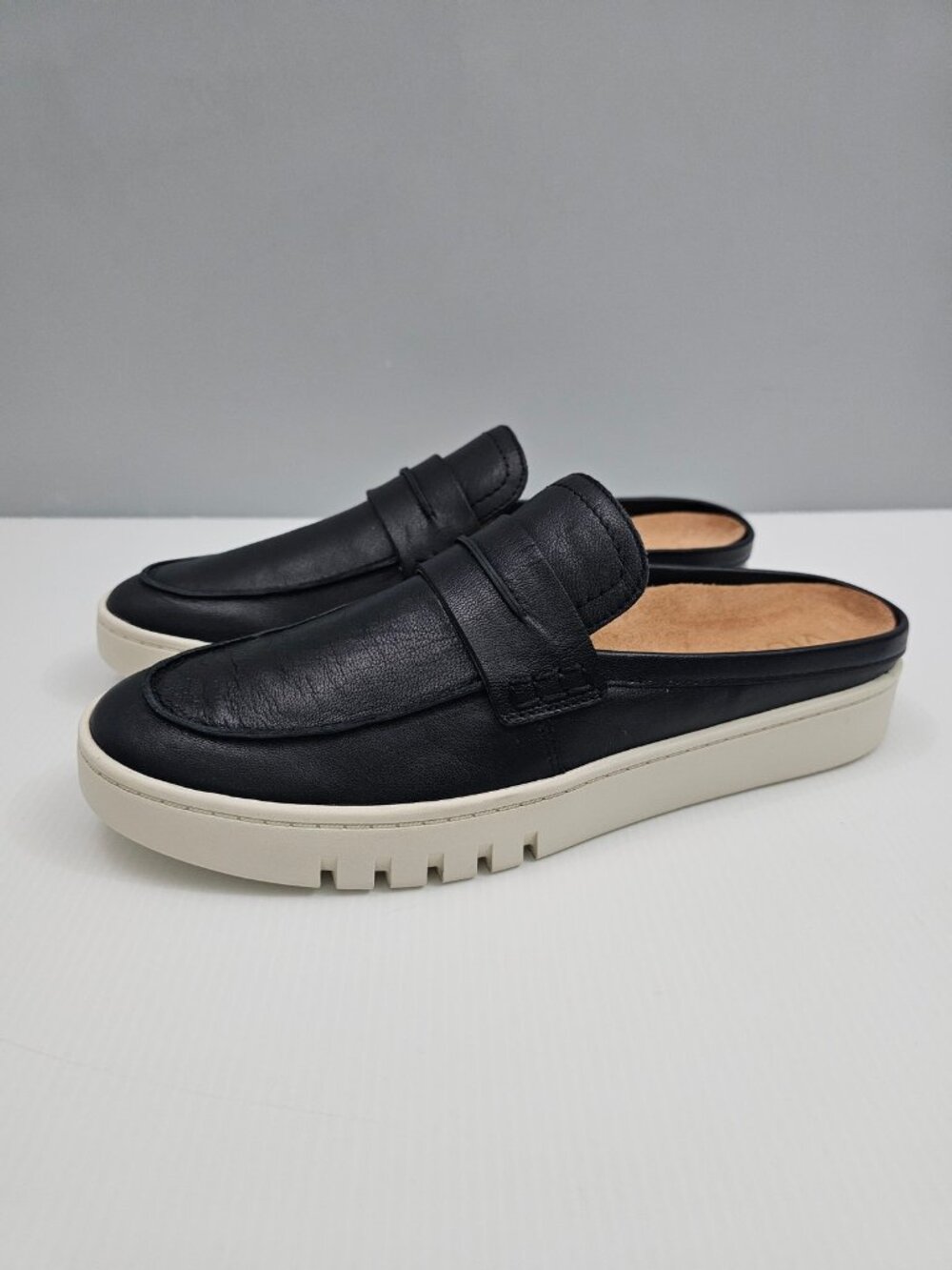 Vionic Chantel Loafer Platform Mule Womens 9 Black Leather Slip On Comfort